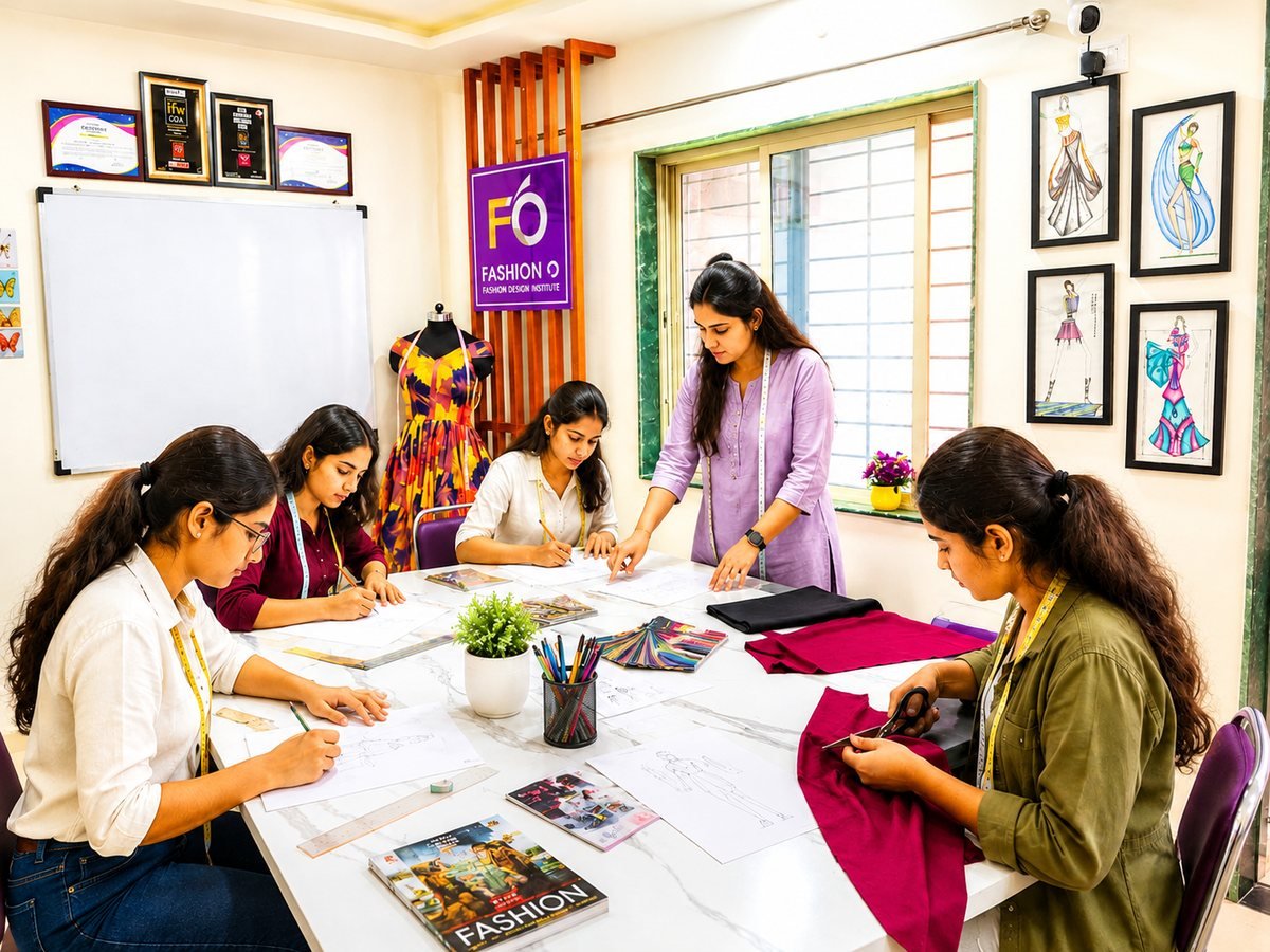 Instructor teaching pattern making at Fashion O