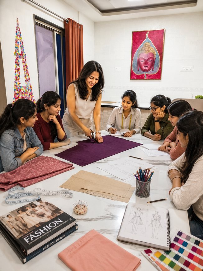 Students pattern making at Fashion O Institute