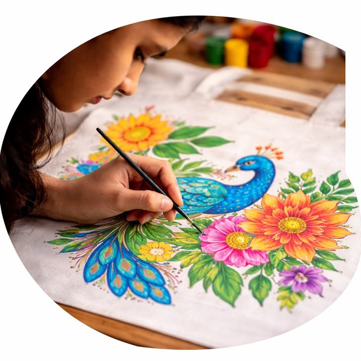 Close up of hand embroidery peacock design